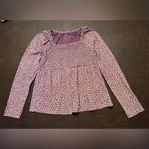 GAP Kids Girls XXLarge Purple w/White Flowers Knit Ruched Front Peasant Top